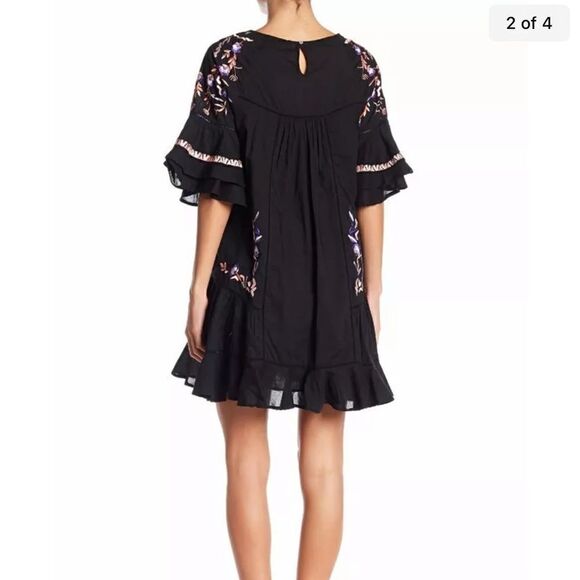 Free People Black Floral Embroidered Pavlo Mini Shift Dress XS 0 - Picture 3 of 13